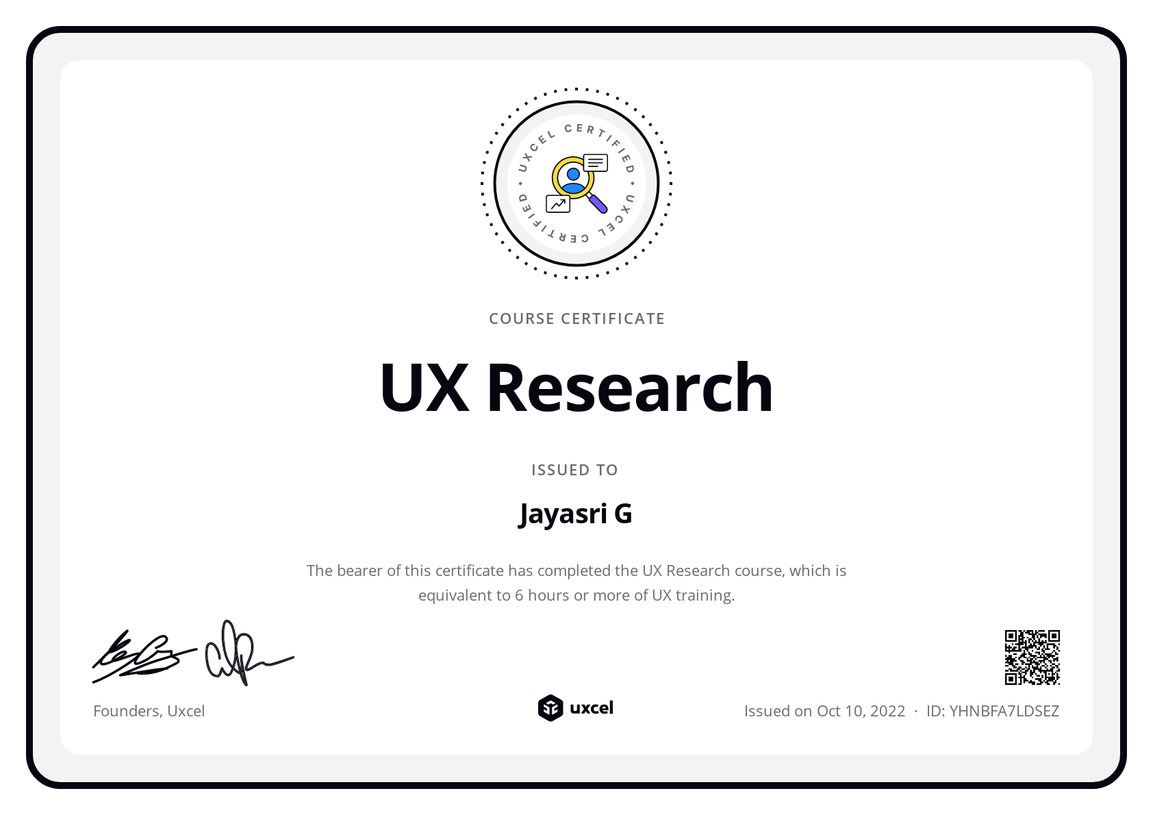 Jayasri G's certificate